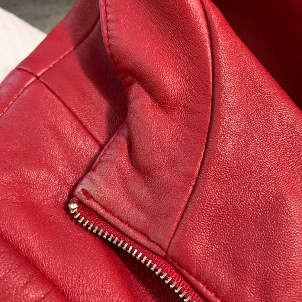 Red Pendleton L Leather Hip Moto Jacket Coat - Picture 7 of 8